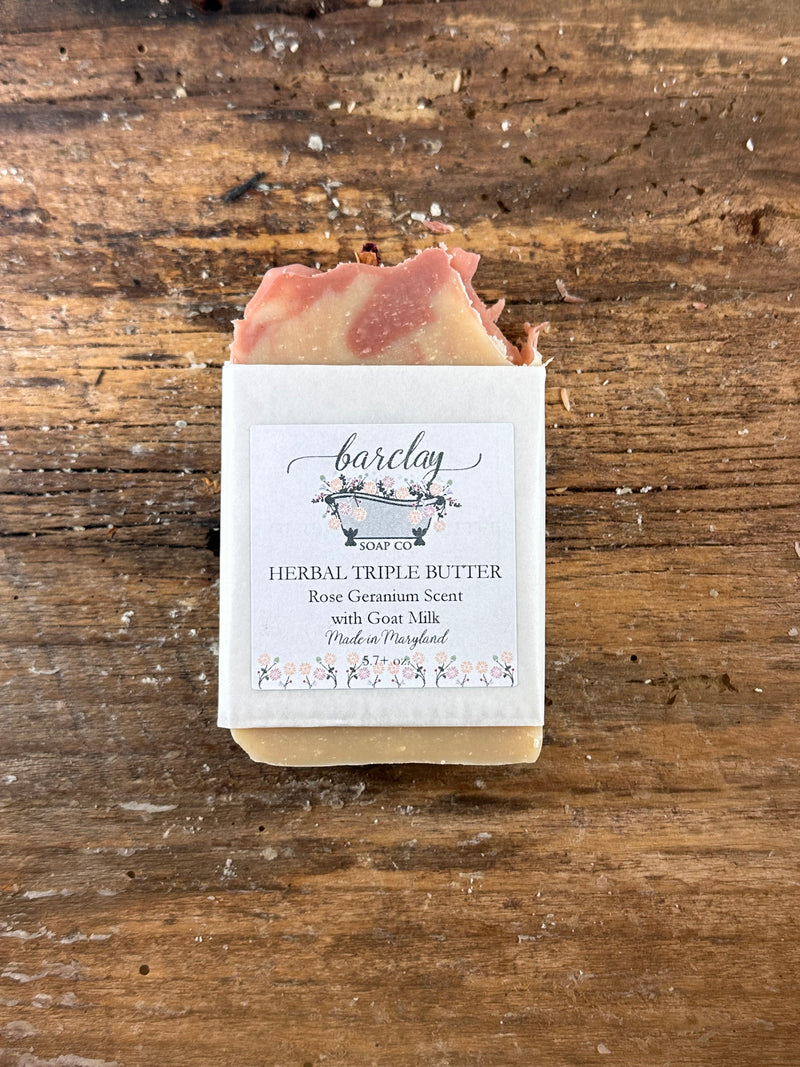Herbal Infused Triple Butter Goat Milk Soap, Scented, Rose Geranium